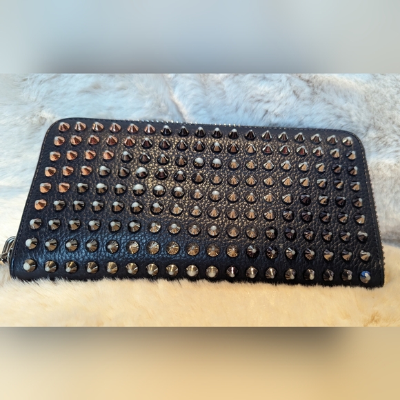 Christian Louboutin Black Leather Spike Wallet with Multicolor Spikes Zip! - Picture 8 of 10